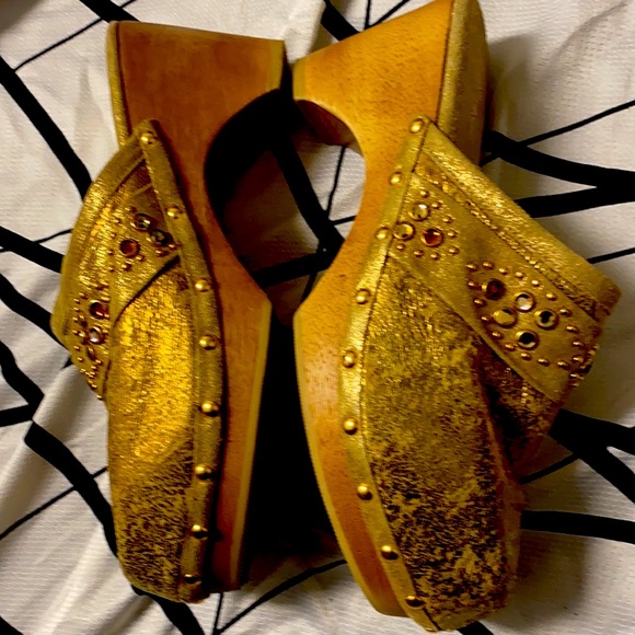 Bridget Shuster Gorgeous Crystal Metallic Leather Slides Rare - Picture 7 of 9